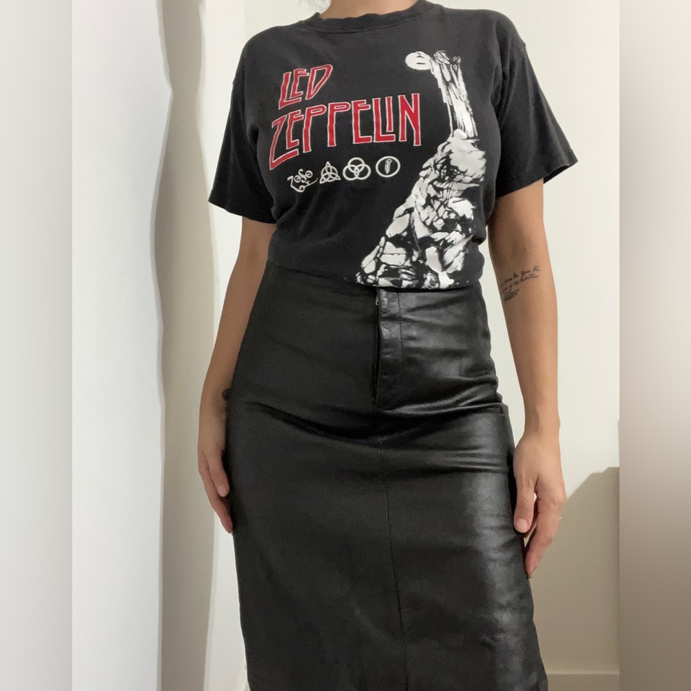 Vintage Black 100%  Leather Maxi Skirt